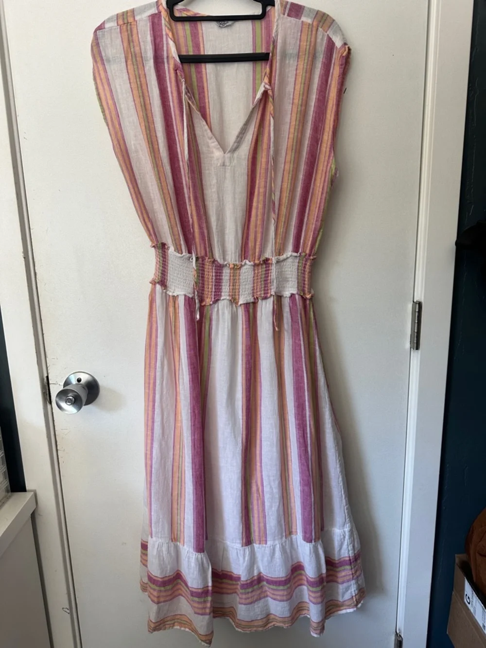 Rails Pink & Cream Striped Smocked-Waist Midi Spring/Summer Dress - Picture 4 of 12